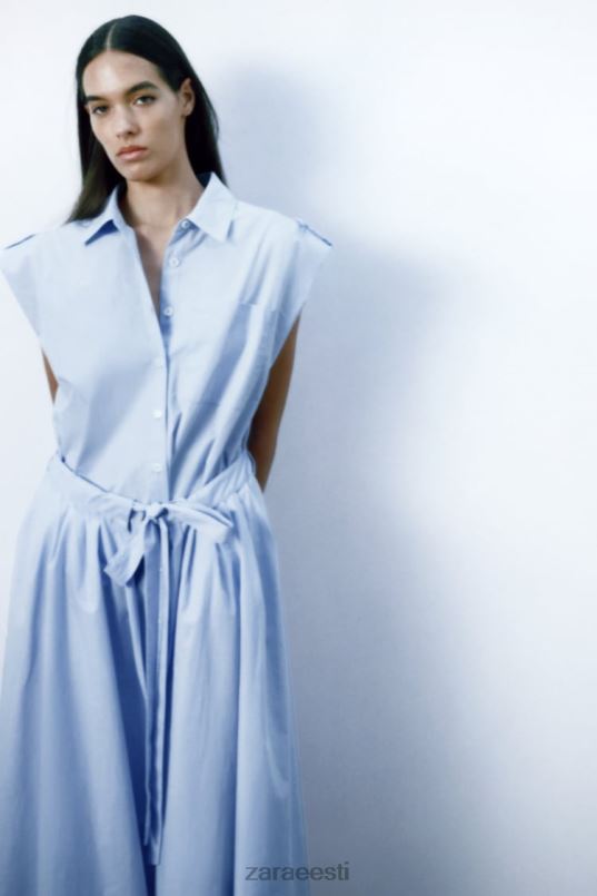 Zara popliinist särk kleit naised taevasinine Riietus 42F0H238