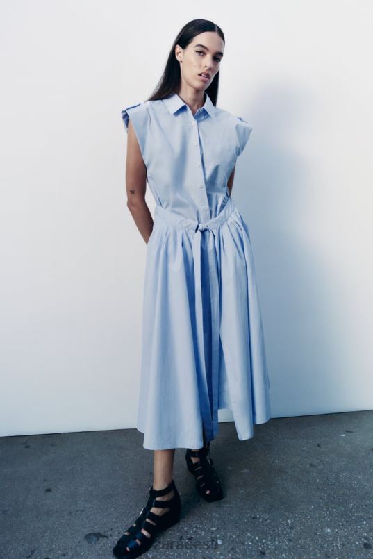 Zara popliinist särk kleit naised taevasinine Riietus 42F0H238