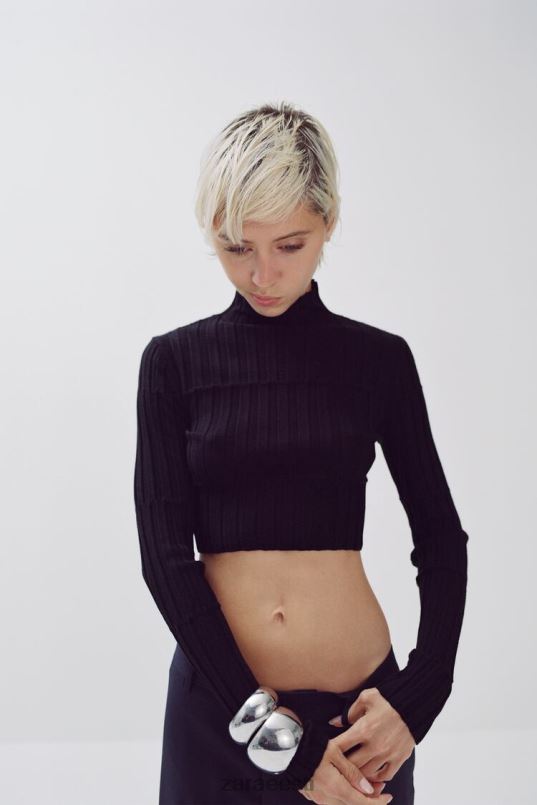 Zara crop soonikkoes kampsun naised must Riietus 42F0H480