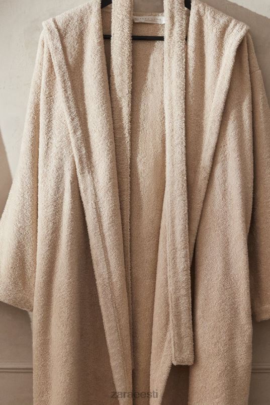 Zara puuvillane kapuutsiga hommikumantel naised liiv Riietus 42F0H1743