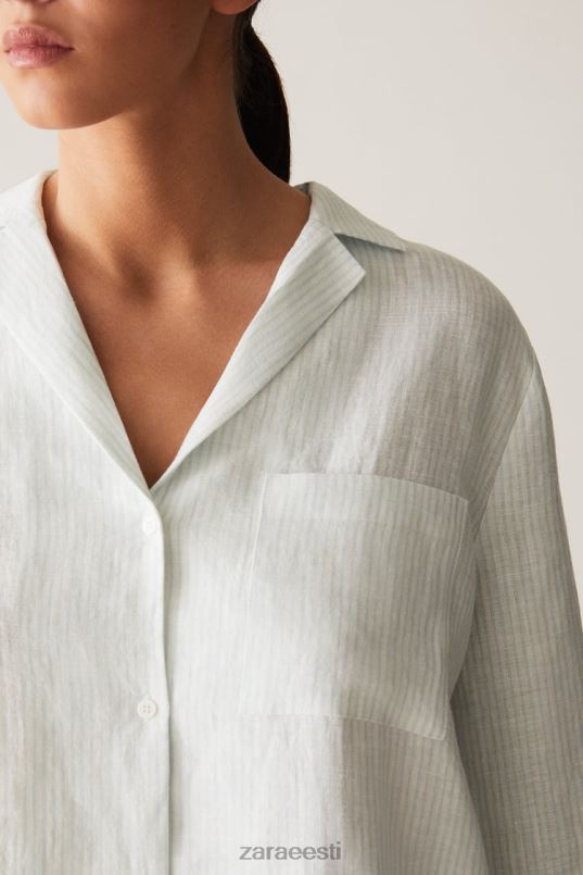 Zara triibuline linane särk naised helesinine Riietus 42F0H1806