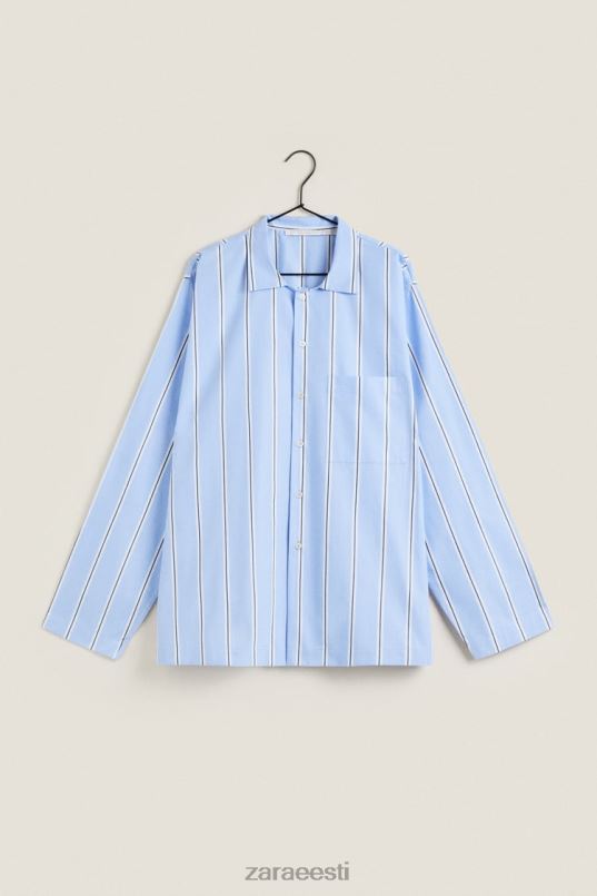 Zara triibuline puuvillane särk naised sinine Riietus 42F0H1793