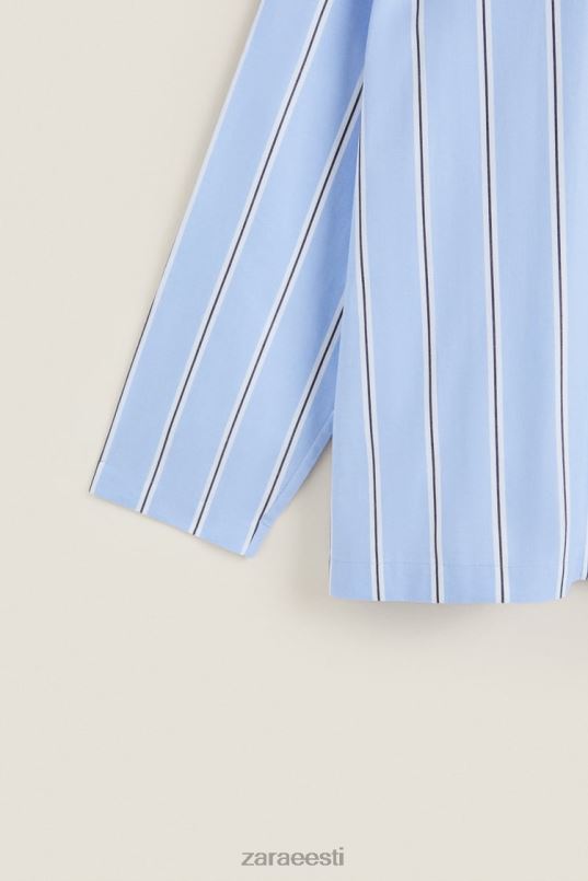 Zara triibuline puuvillane särk naised sinine Riietus 42F0H1793