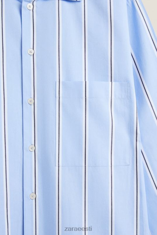 Zara triibuline puuvillane särk naised sinine Riietus 42F0H1793