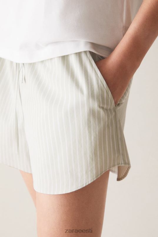 Zara triibulised lühikesed püksid naised heleroheline Riietus 42F0H1809