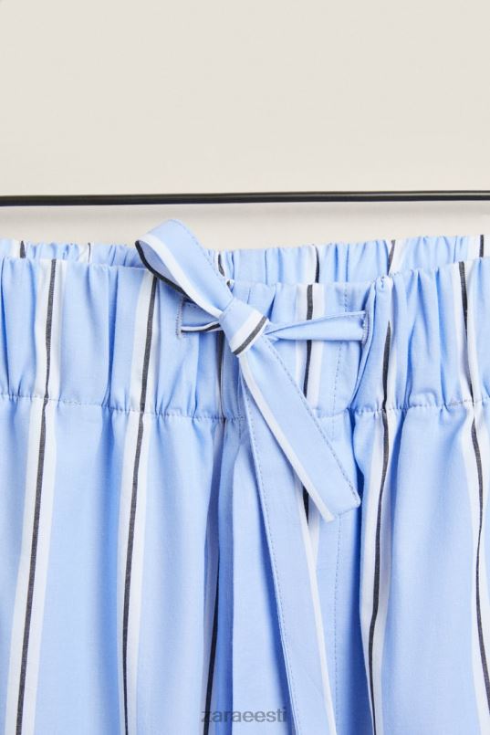 Zara triibulised puuvillased püksid naised sinine Riietus 42F0H1794
