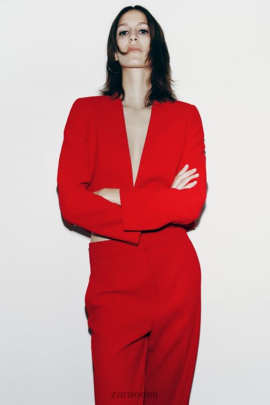 Zara kõrge vöökohaga sirge lõikega püksid naised erepunane Riietus 42F0H888