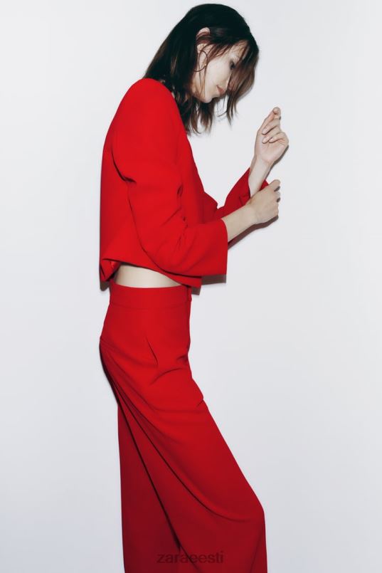 Zara kõrge vöökohaga sirge lõikega püksid naised erepunane Riietus 42F0H888