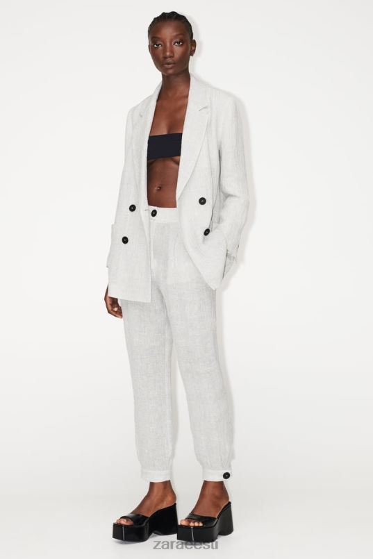 Zara kortsude efektiga linane bleiser naised hall mergel Riietus 42F0H912