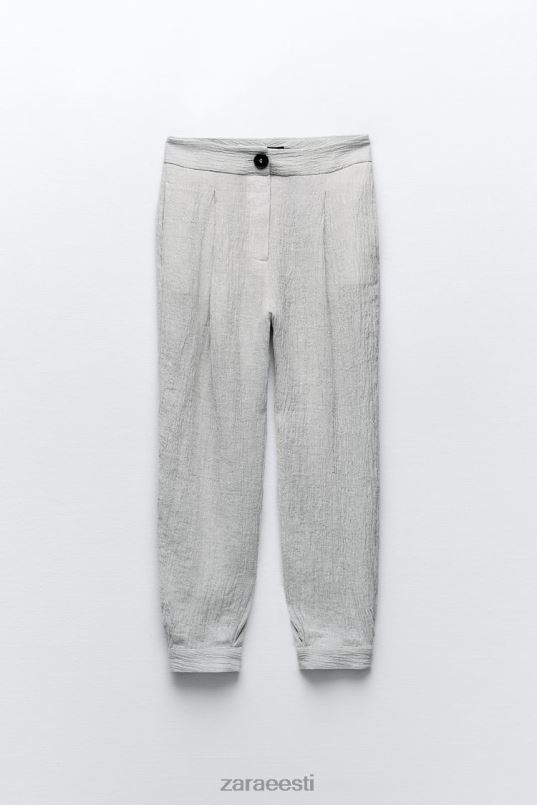 Zara kortsuefektiga kitsenevad linased püksid naised hall mergel Riietus 42F0H913