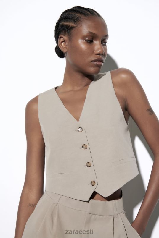 Zara linasegu vest naised taupe hall Riietus 42F0H899