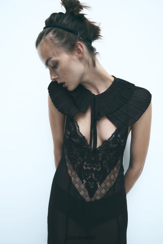 Zara plisseeritud topeltkrae naised must tarvikud 42F0H758