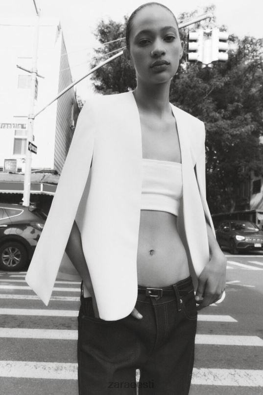 Zara keebi bleiser naised ekru Riietus 42F0H165