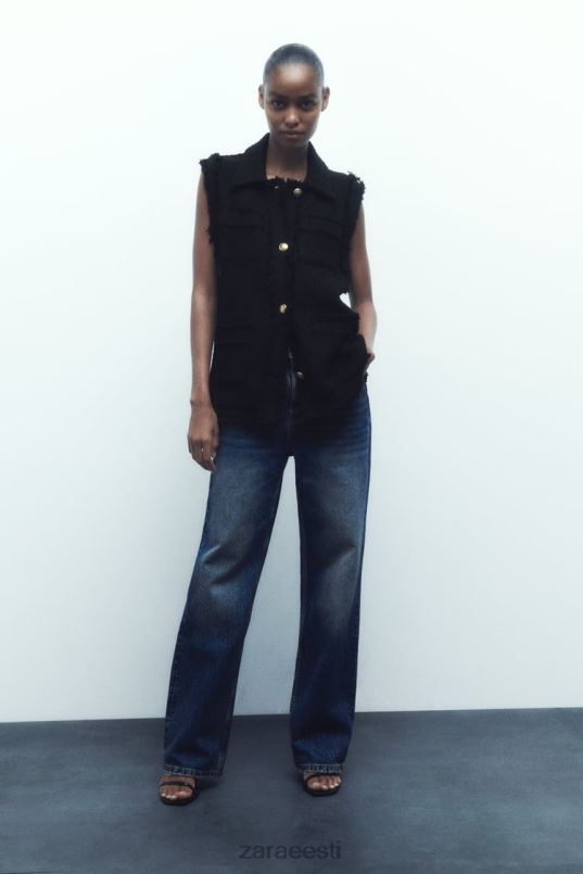 Zara kulunud ääristega tekstureeritud vest naised must Riietus 42F0H147