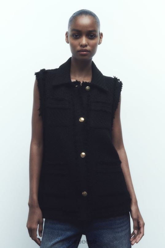 Zara kulunud ääristega tekstureeritud vest naised must Riietus 42F0H147