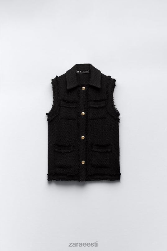 Zara kulunud ääristega tekstureeritud vest naised must Riietus 42F0H147