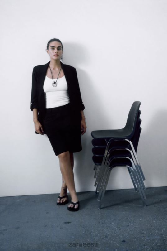 Zara üleskeeratud varrukatega bleiser naised must Riietus 42F0H155