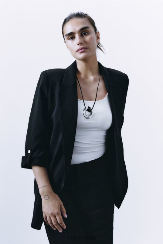 Zara üleskeeratud varrukatega bleiser naised must Riietus 42F0H155