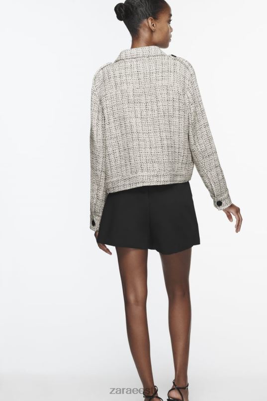 Zara struktureeritud bleiser plaastritaskutega naised ekru/must Riietus 42F0H172