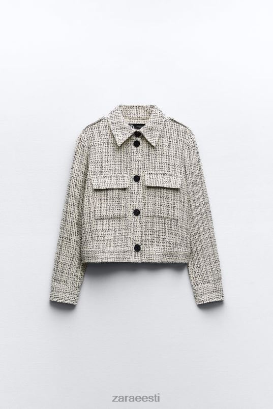 Zara struktureeritud bleiser plaastritaskutega naised ekru/must Riietus 42F0H172