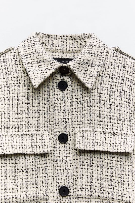 Zara struktureeritud bleiser plaastritaskutega naised ekru/must Riietus 42F0H172