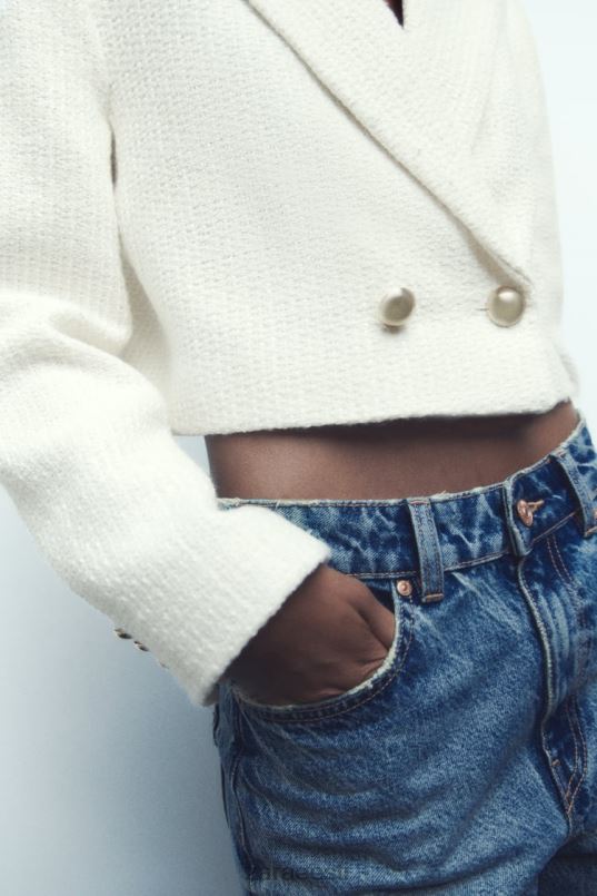 Zara tekstuuriga lühike bleiser naised ekru Riietus 42F0H173