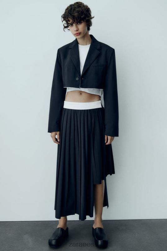 Zara triibuline crop bomber bleiser naised sinine Riietus 42F0H143