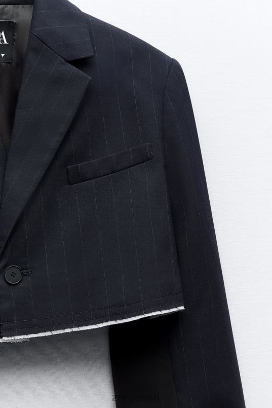 Zara triibuline crop bomber bleiser naised sinine Riietus 42F0H143