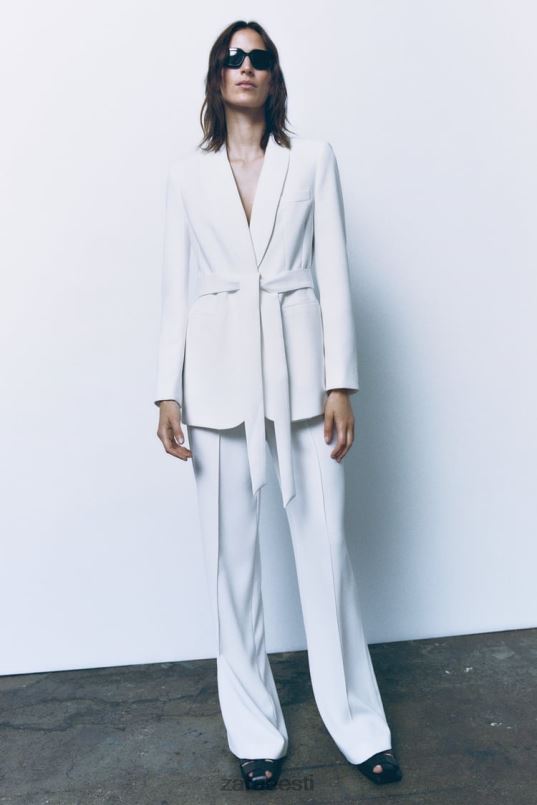 Zara vööga smokingu jope naised ekru Riietus 42F0H174