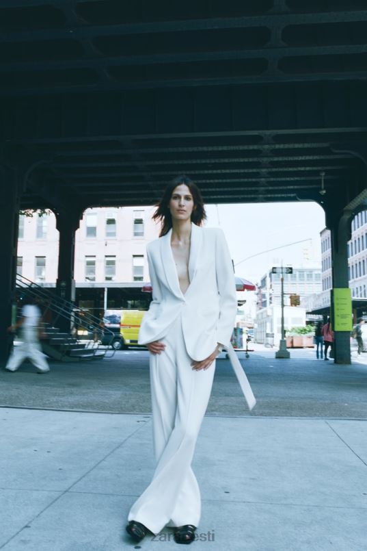 Zara vööga smokingu jope naised ekru Riietus 42F0H174