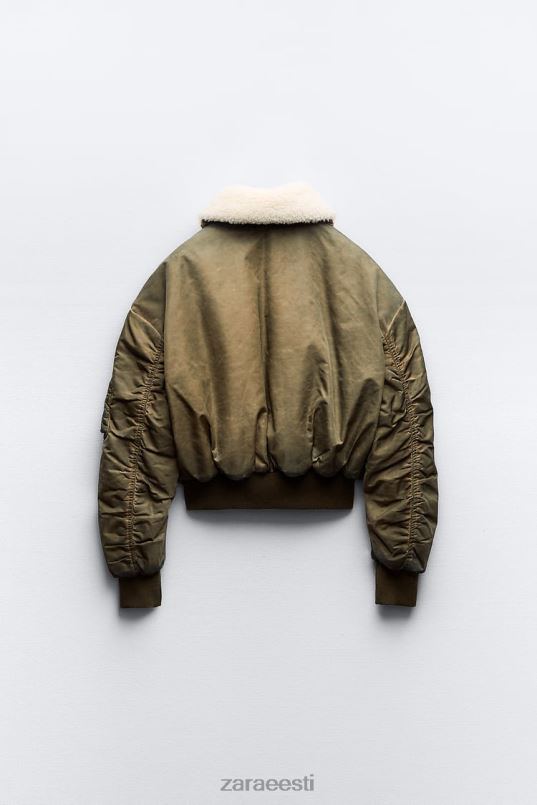 Zara ahastatud efektiga nailonist pommitaja naised khaki Riietus 42F0H9