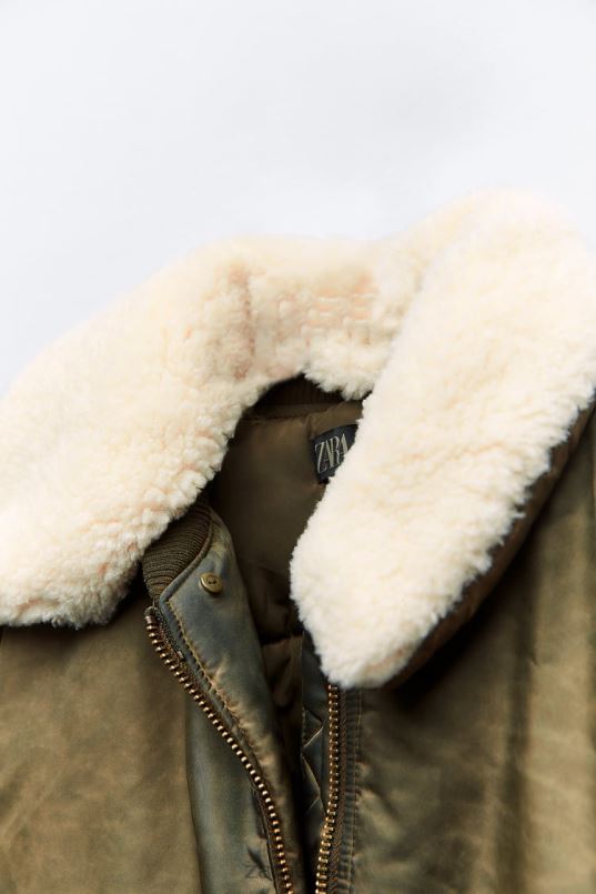 Zara ahastatud efektiga nailonist pommitaja naised khaki Riietus 42F0H9