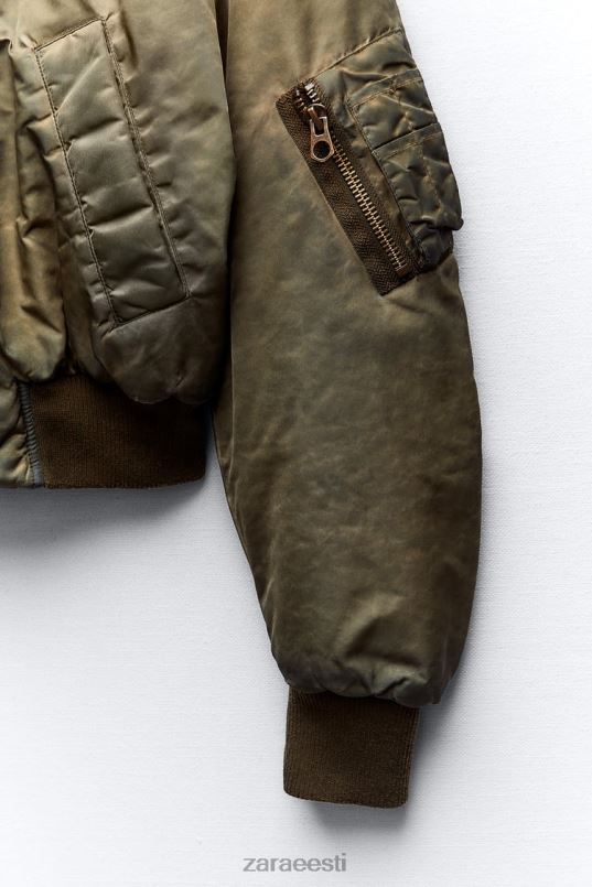 Zara ahastatud efektiga nailonist pommitaja naised khaki Riietus 42F0H9