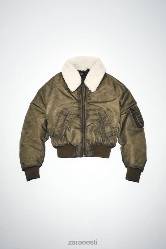 Zara ahastatud efektiga nailonist pommitaja naised khaki Riietus 42F0H9