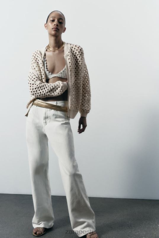 Zara avatud kootud bomber jope naised ekru Riietus 42F0H133