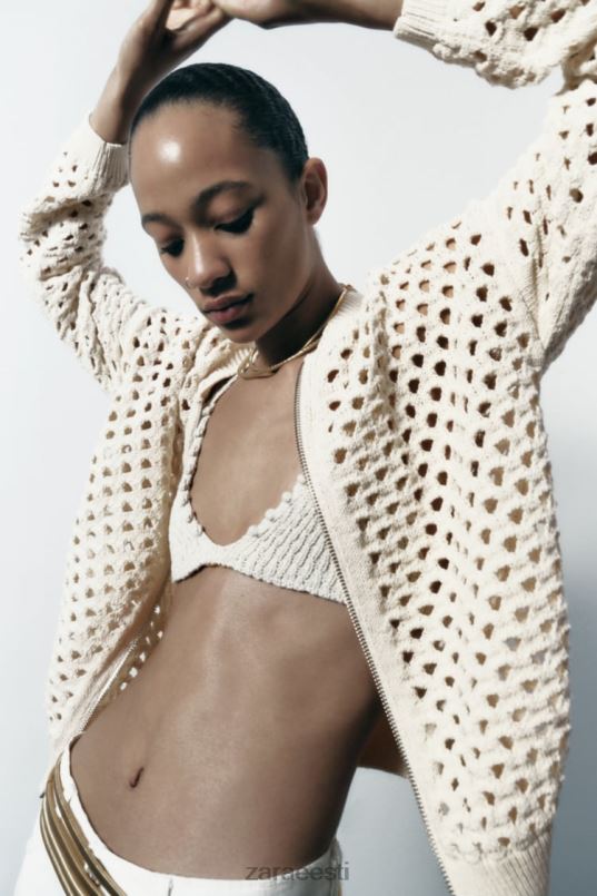 Zara avatud kootud bomber jope naised ekru Riietus 42F0H133