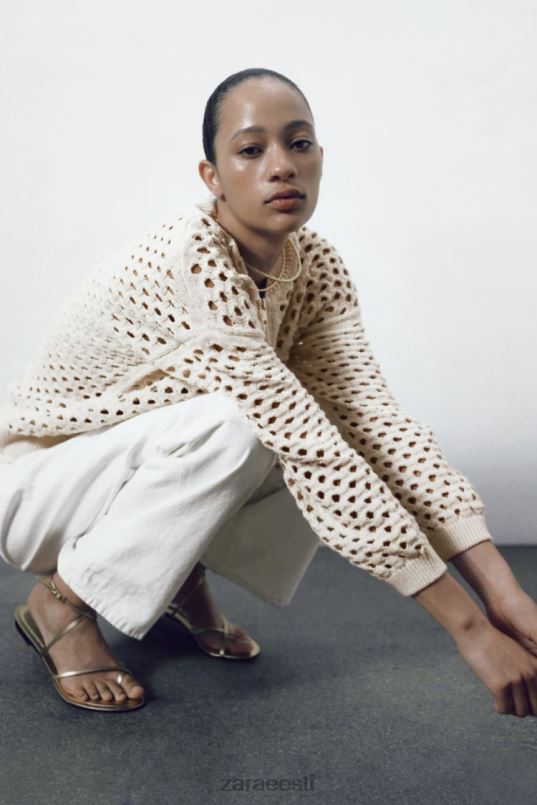 Zara avatud kootud bomber jope naised ekru Riietus 42F0H133