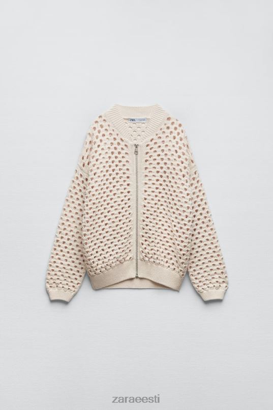 Zara avatud kootud bomber jope naised ekru Riietus 42F0H133