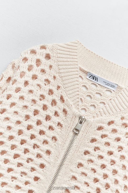 Zara avatud kootud bomber jope naised ekru Riietus 42F0H133