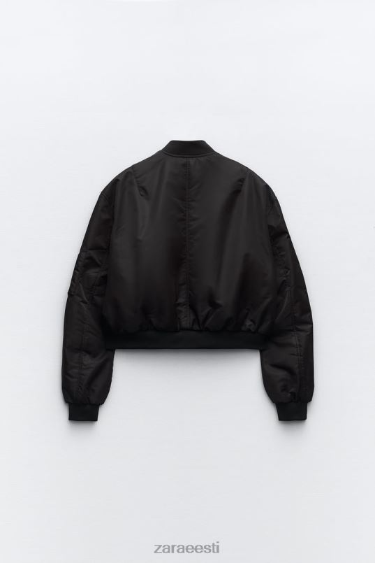 Zara crop nailonist bomber jope naised must Riietus 42F0H15