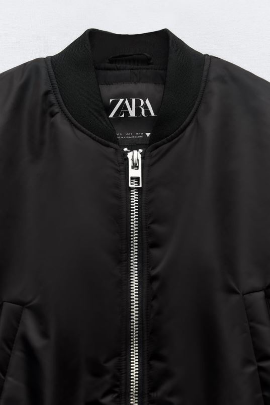 Zara crop nailonist bomber jope naised must Riietus 42F0H15