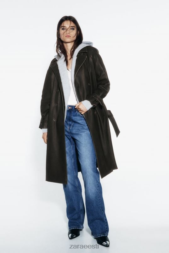 Zara hädas kunstnahast trentšmantel naised must Riietus 42F0H42