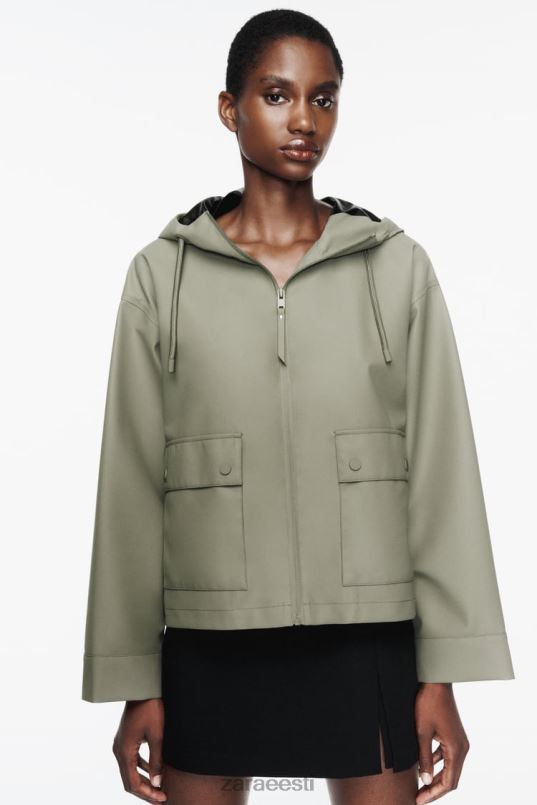 Zara kapuutsiga kummeeritud vihmamantel naised khaki Riietus 42F0H109
