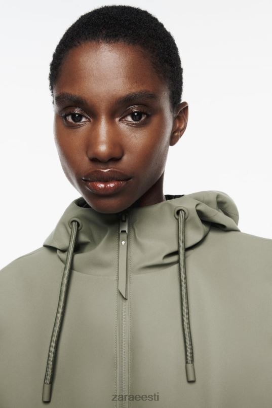 Zara kapuutsiga kummeeritud vihmamantel naised khaki Riietus 42F0H109