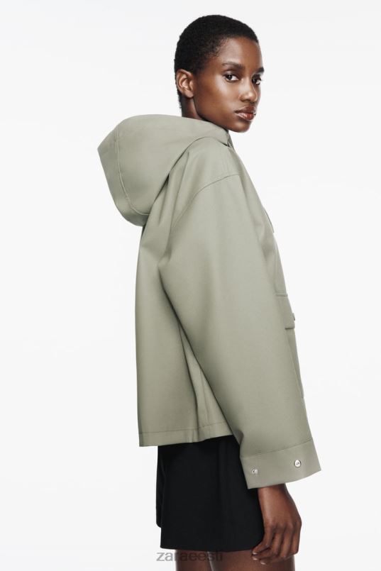 Zara kapuutsiga kummeeritud vihmamantel naised khaki Riietus 42F0H109