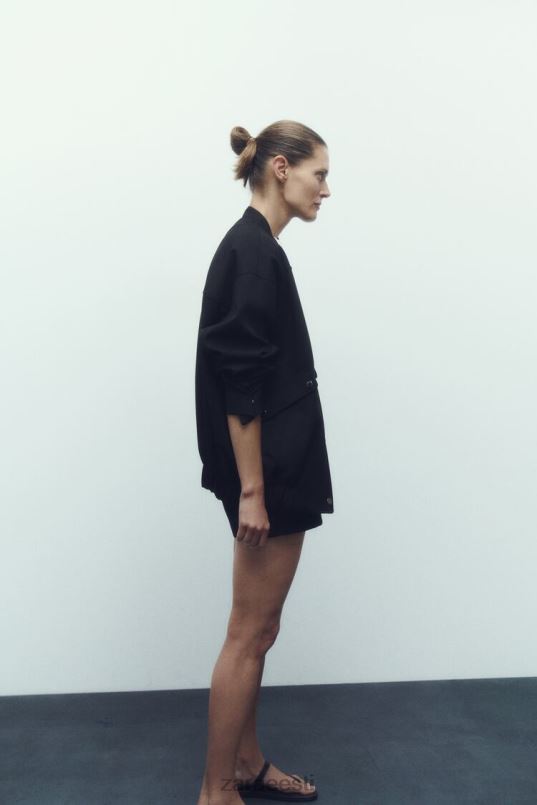 Zara klapiga bomber jope naised must Riietus 42F0H68