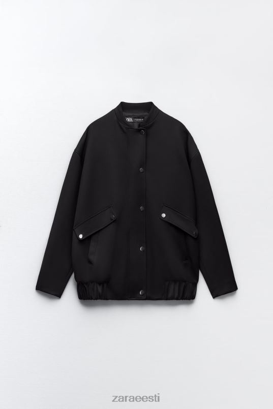 Zara klapiga bomber jope naised must Riietus 42F0H68