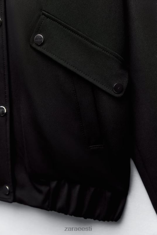 Zara klapiga bomber jope naised must Riietus 42F0H68