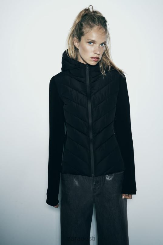 Zara kombineeritud tepitud jakk naised must Riietus 42F0H6