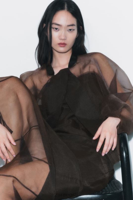 Zara kontrastne organza bomber jope naised pruun Riietus 42F0H99